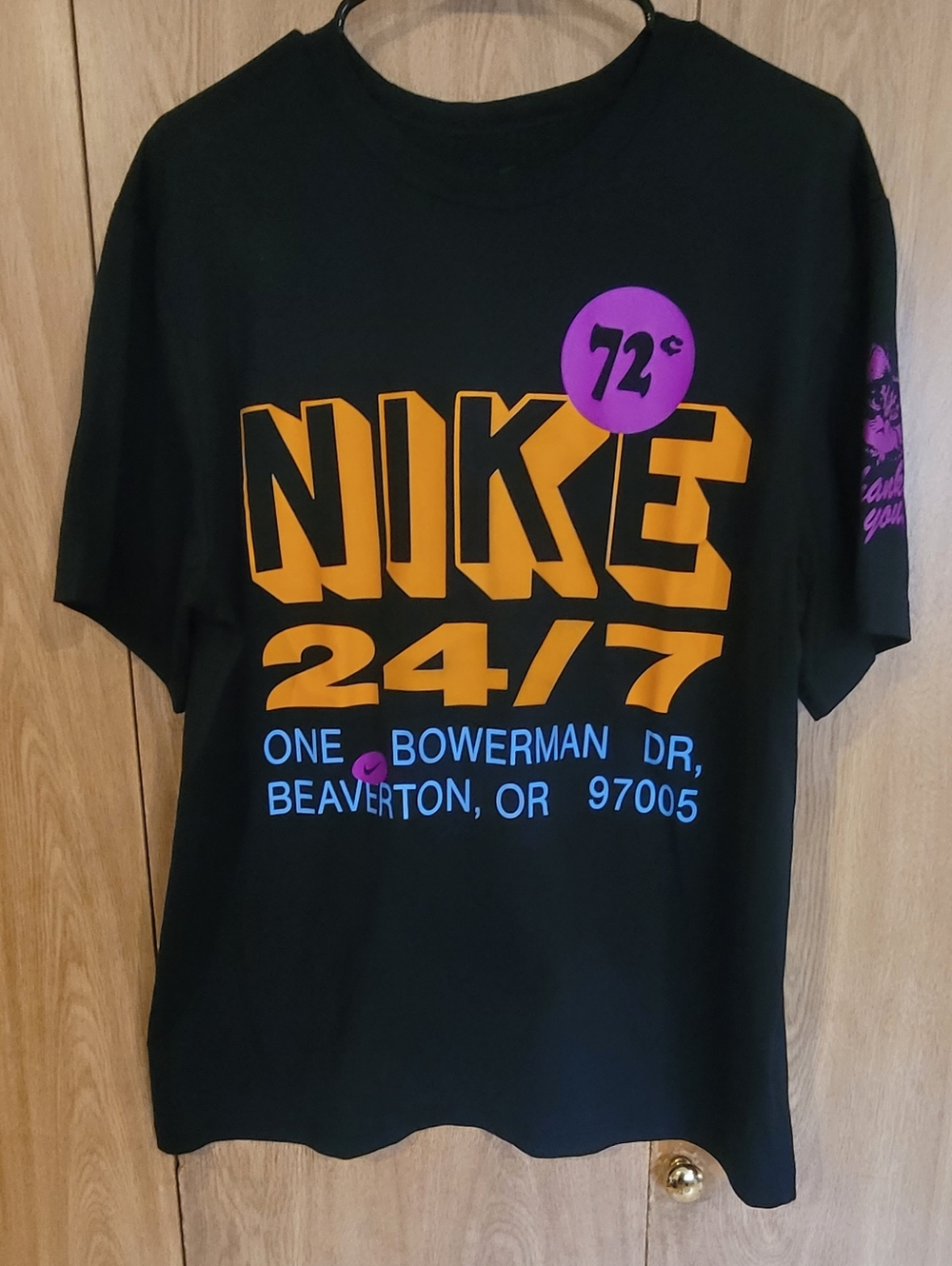 Nike 24/7 Black Graphic Tee with Orange, Blue & Purple Print Dri Fit